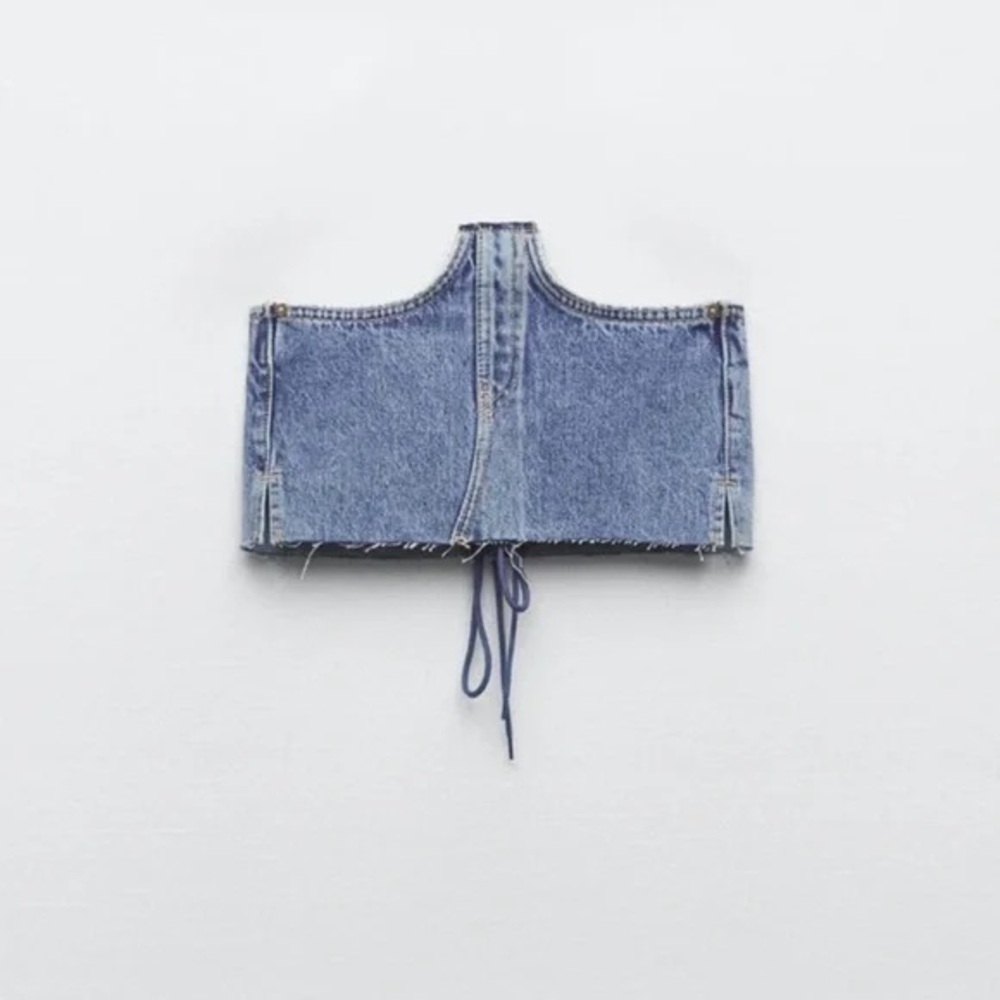 ZARA Denim Lace-Up Corset Top | Raw Edge Jean Bustier | Y2K Festival Size S NWT - Picture 6 of 10